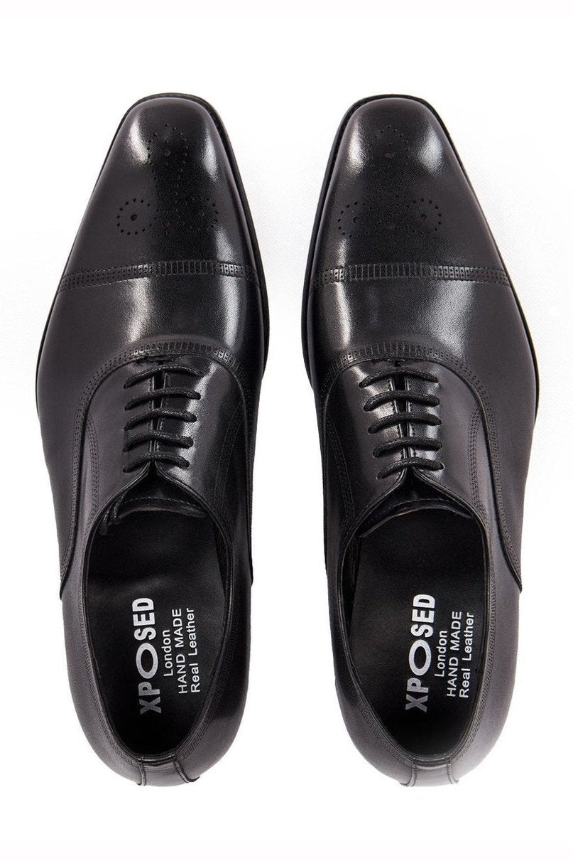 BLACK LEATHER OXFORD BROGUE SHOES