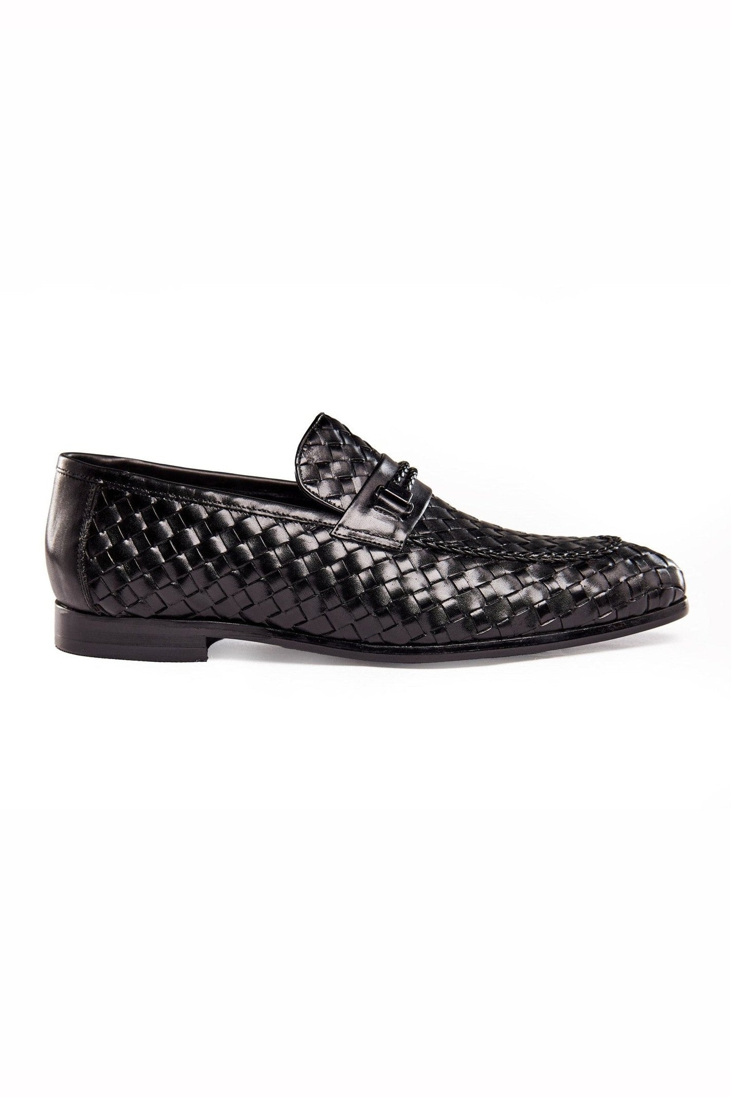 BLACK WOVEN LEATHER LOAFERS