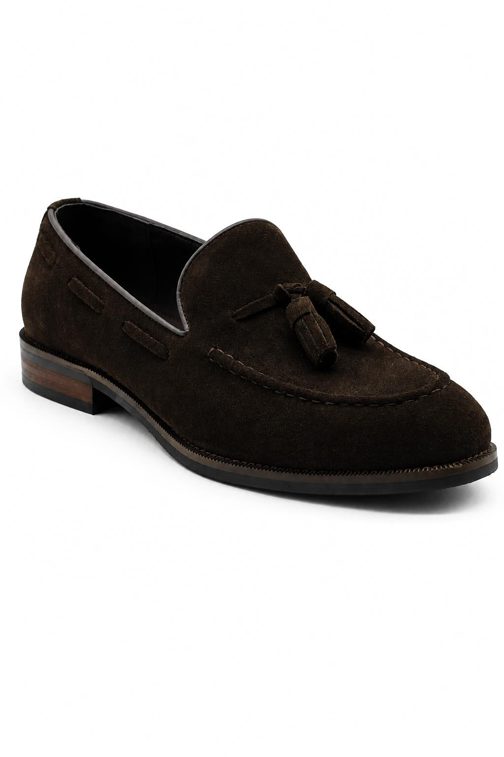 PABLO Men’s Brown Real Suede Leather Tassel Loafers Sartorial Shoes