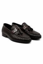 DIVO Men’s Brown Handmade Woven Leather Tassel Loafers Sartorial Shoes