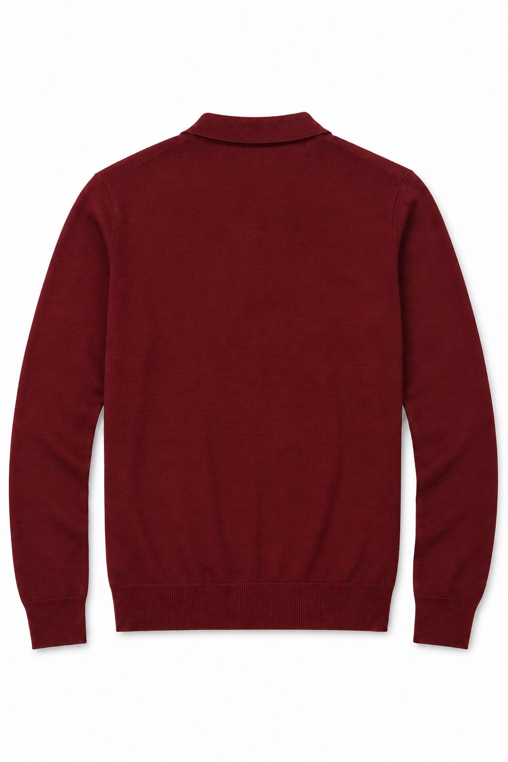 Men's Maroon 100% Cotton Fine Knit Button Neck Polo Jumper CAVANI