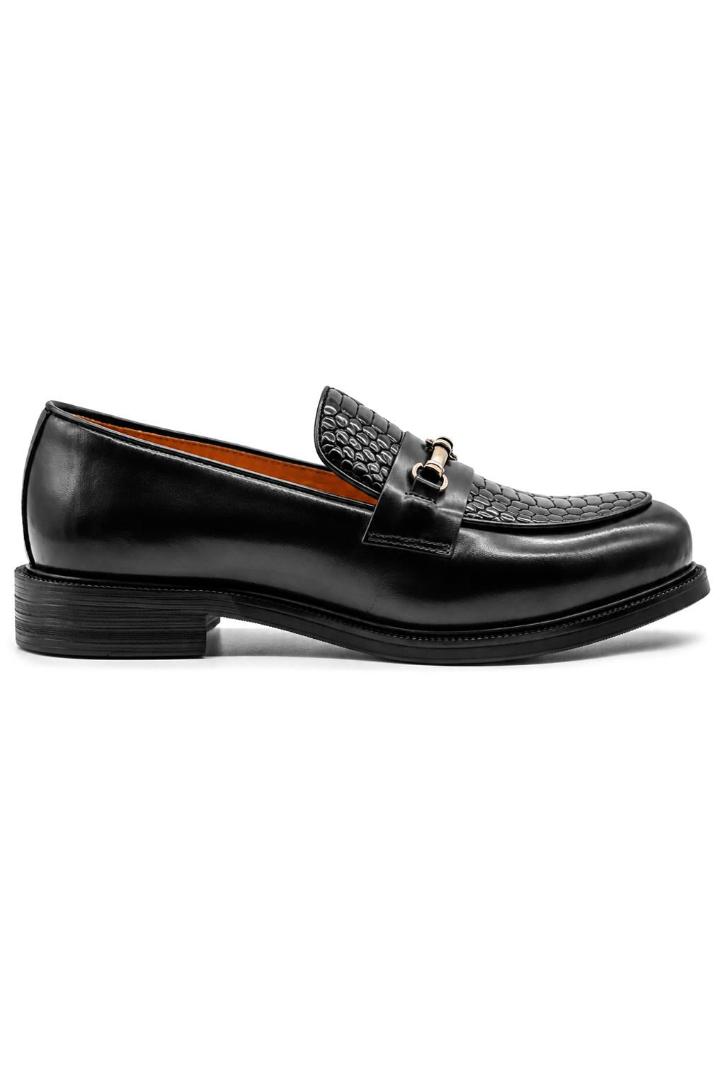 ASCOT Men’s Black Snake-Effect Leather Snaffle Loafers Sartorial Shoes