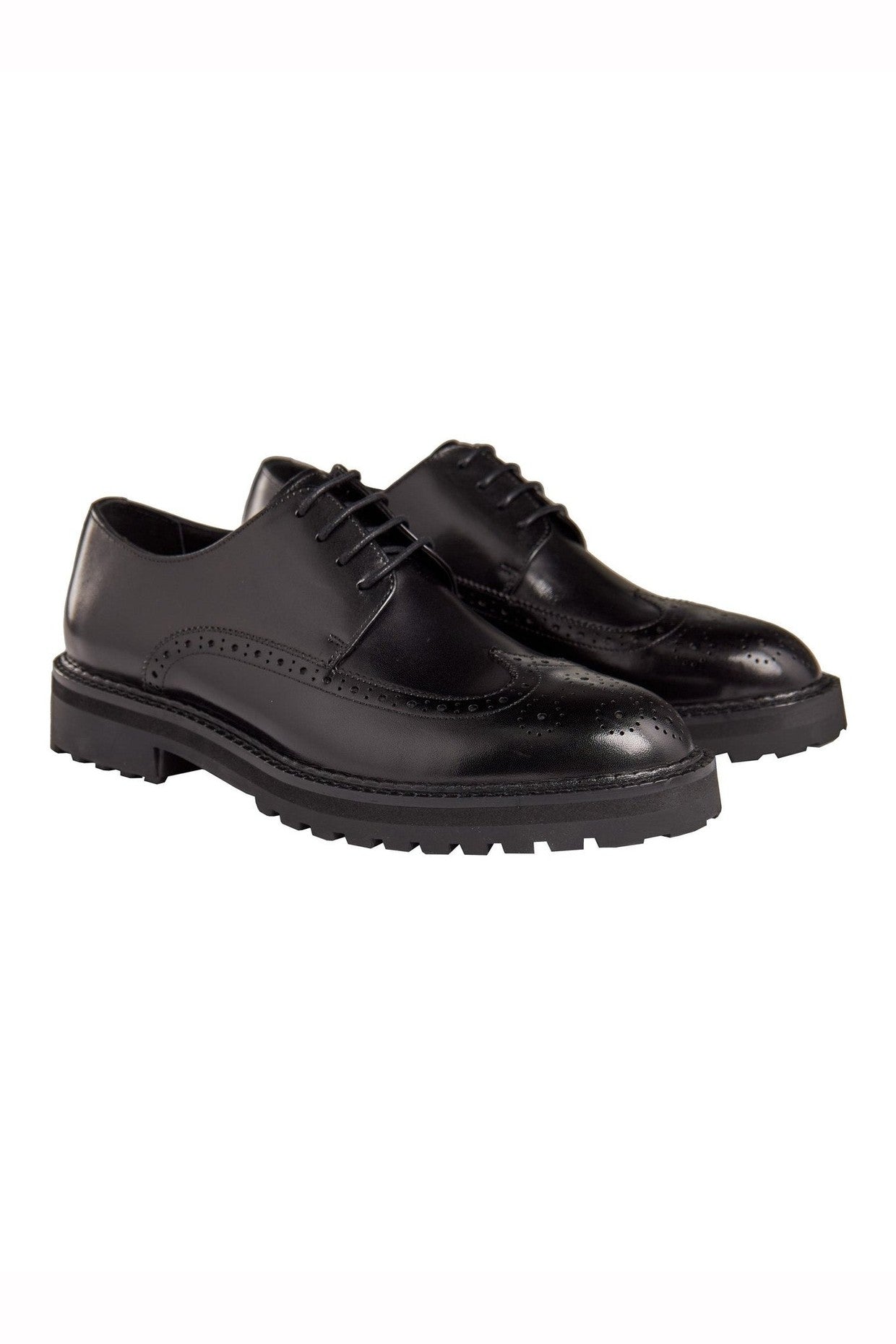 BLACK SEMI BROGUE DERBY SHOES