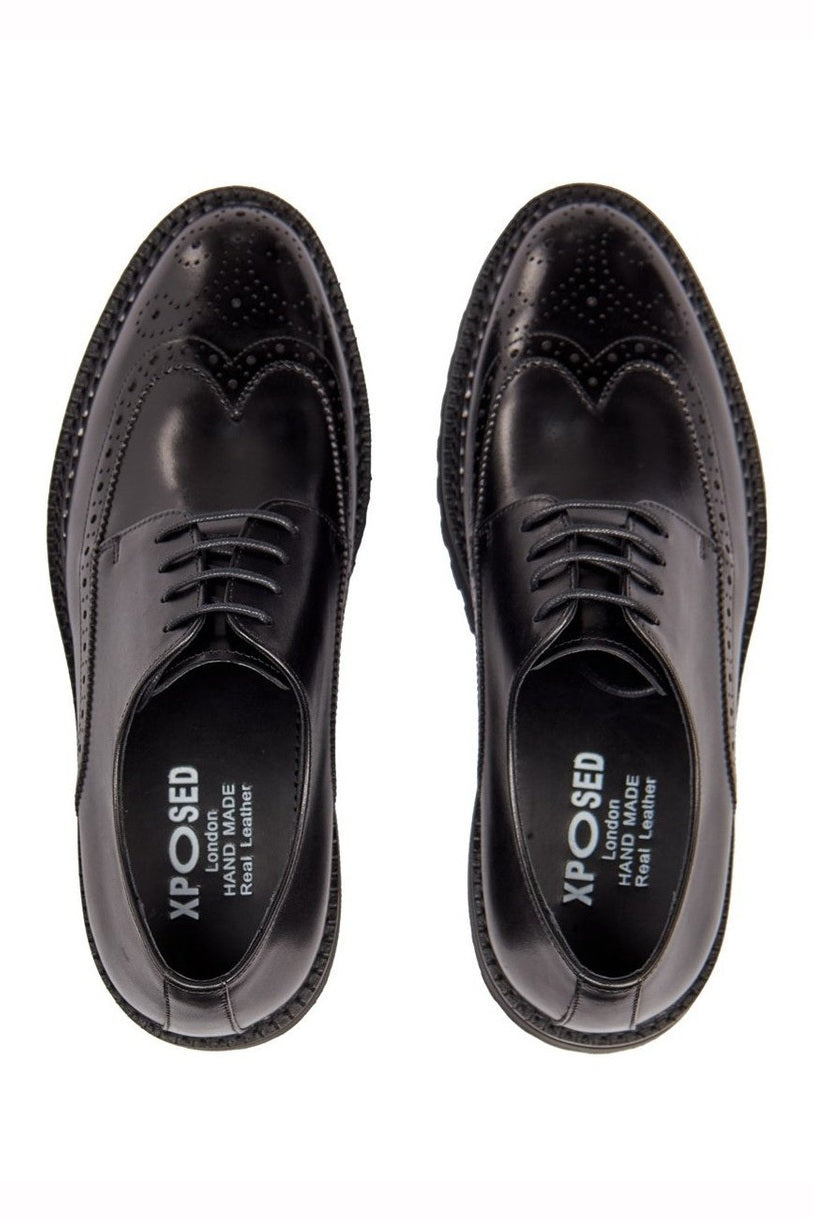 BLACK SEMI BROGUE DERBY SHOES