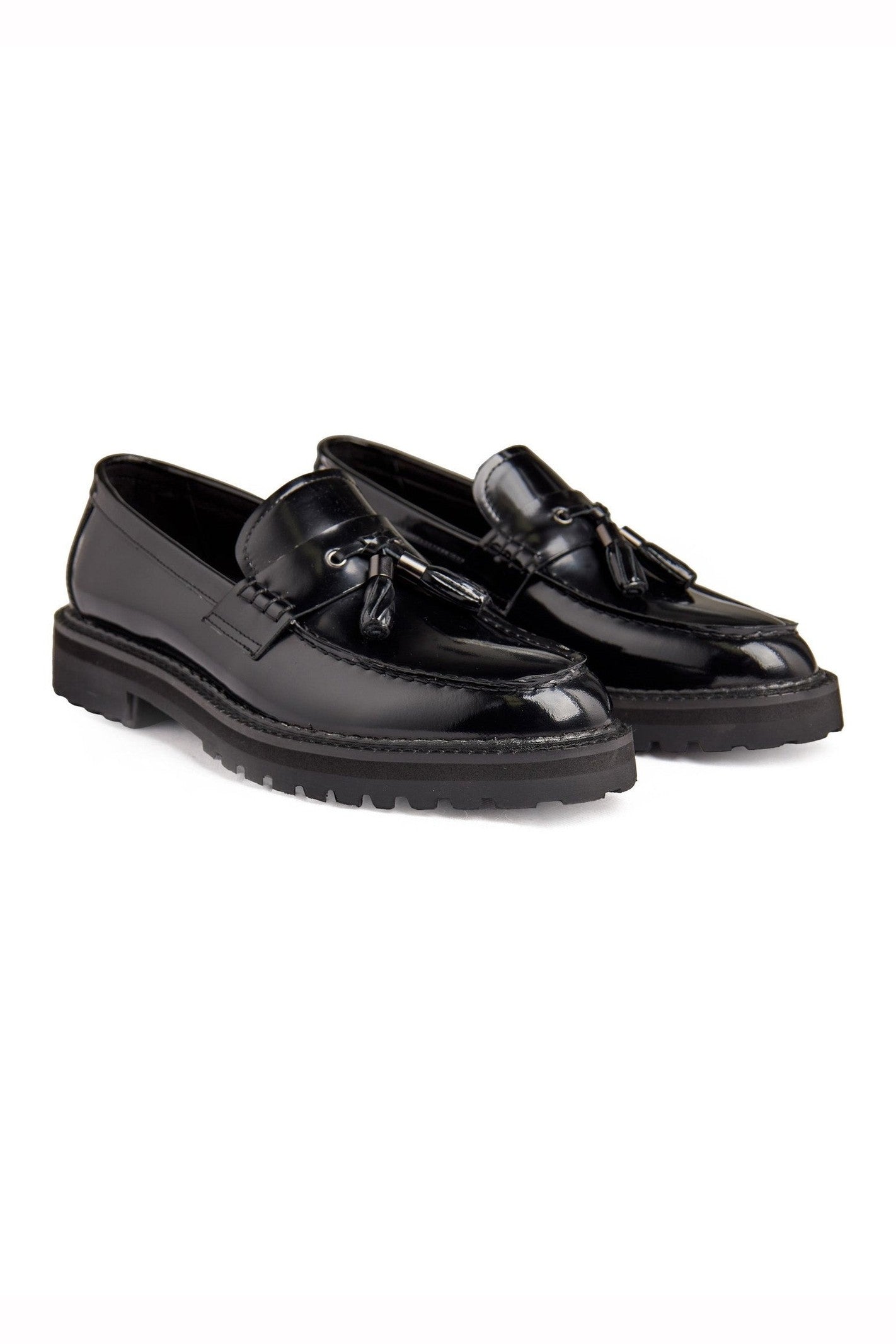 BLACK PATENT LEATHER TASSEL LOAFERS