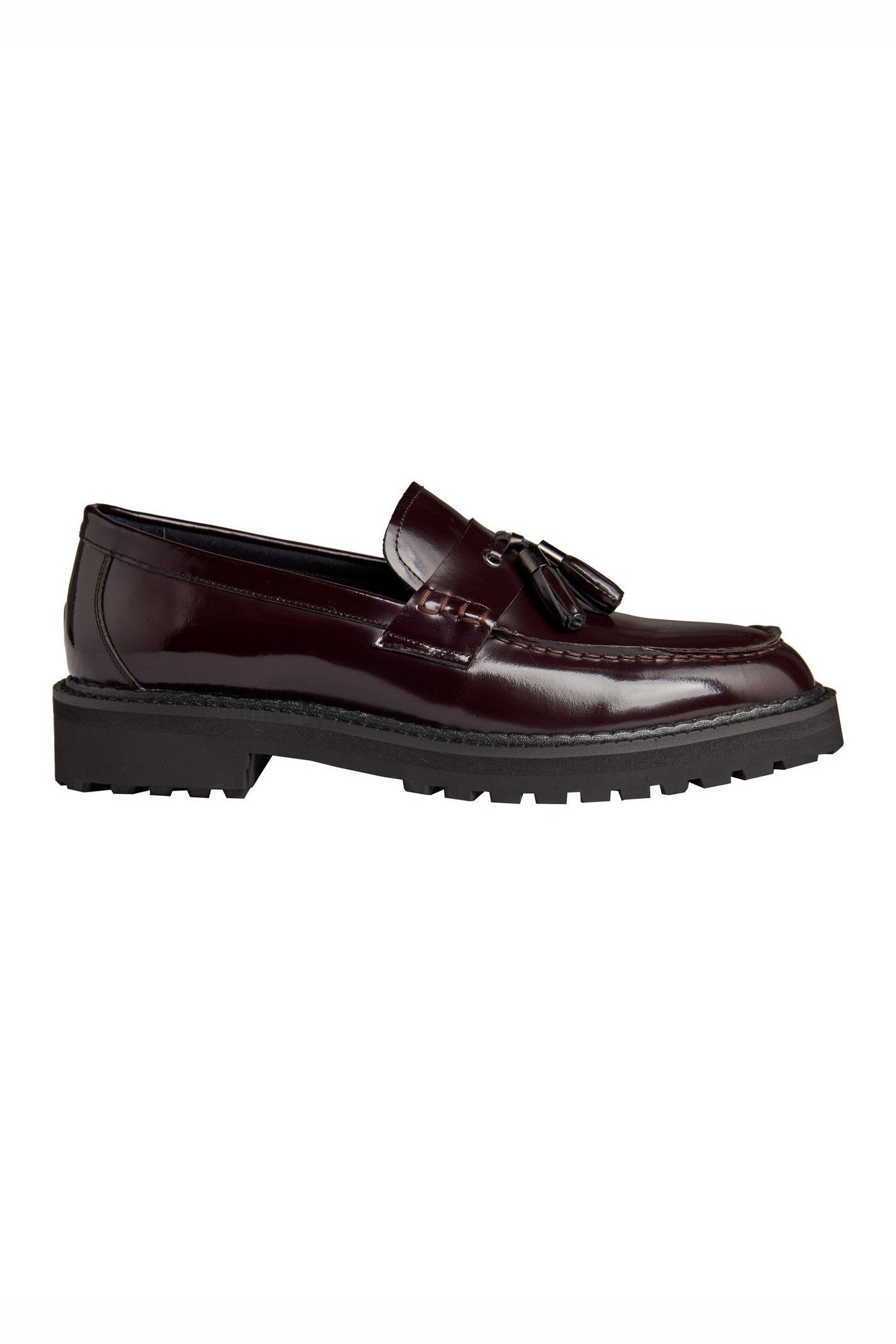 BROWN PATENT LEATHER TASSEL LOAFERS