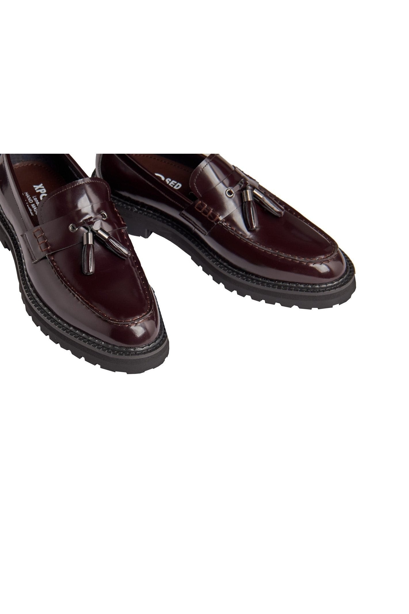 BROWN PATENT LEATHER TASSEL LOAFERS