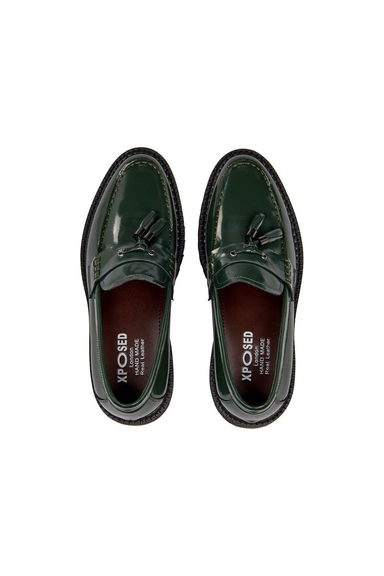 GREEN PATENT LEATHER TASSEL LOAFERS