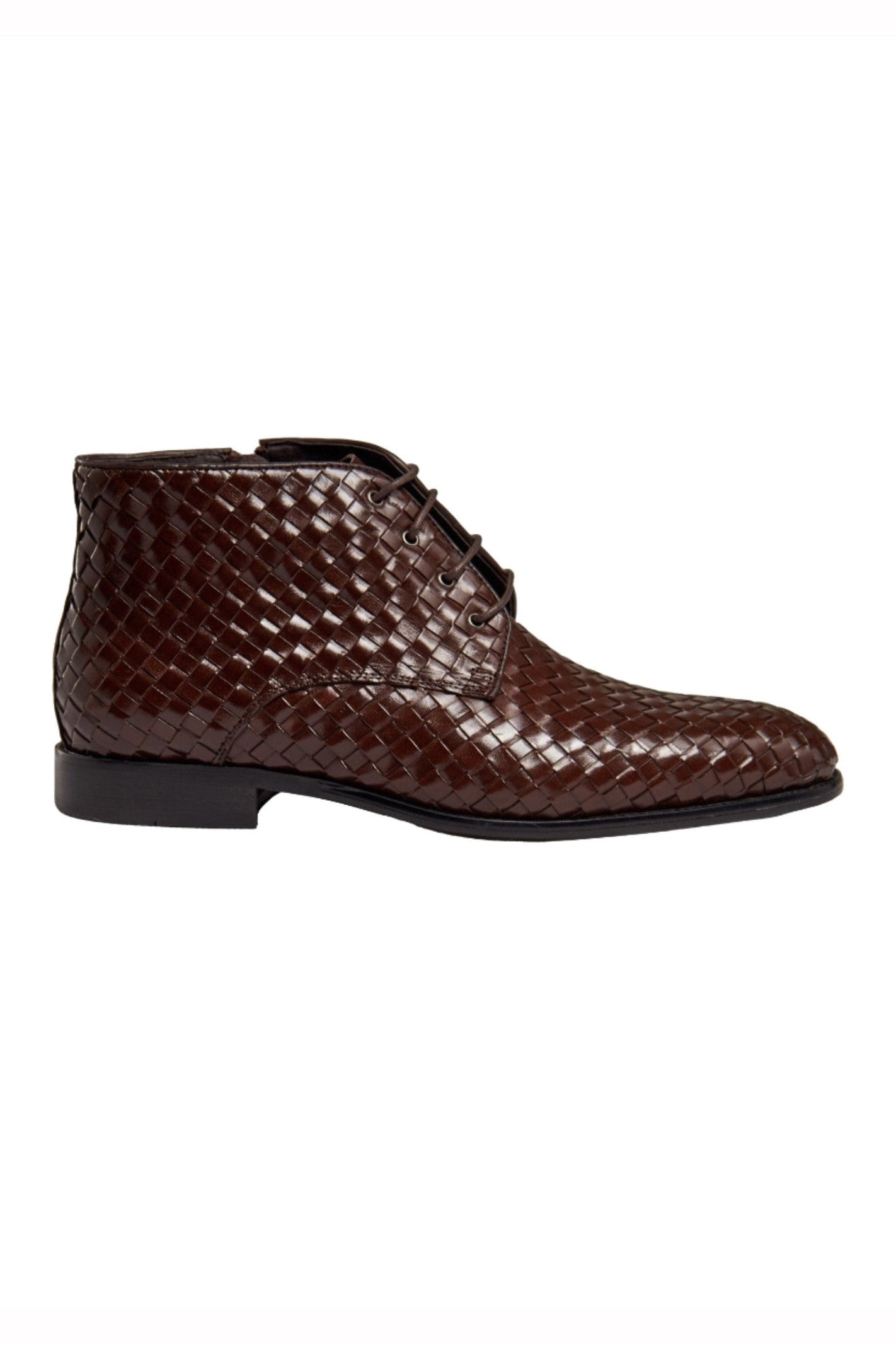 BROWN WOVEN LEATHER CHUKKA BOOTS