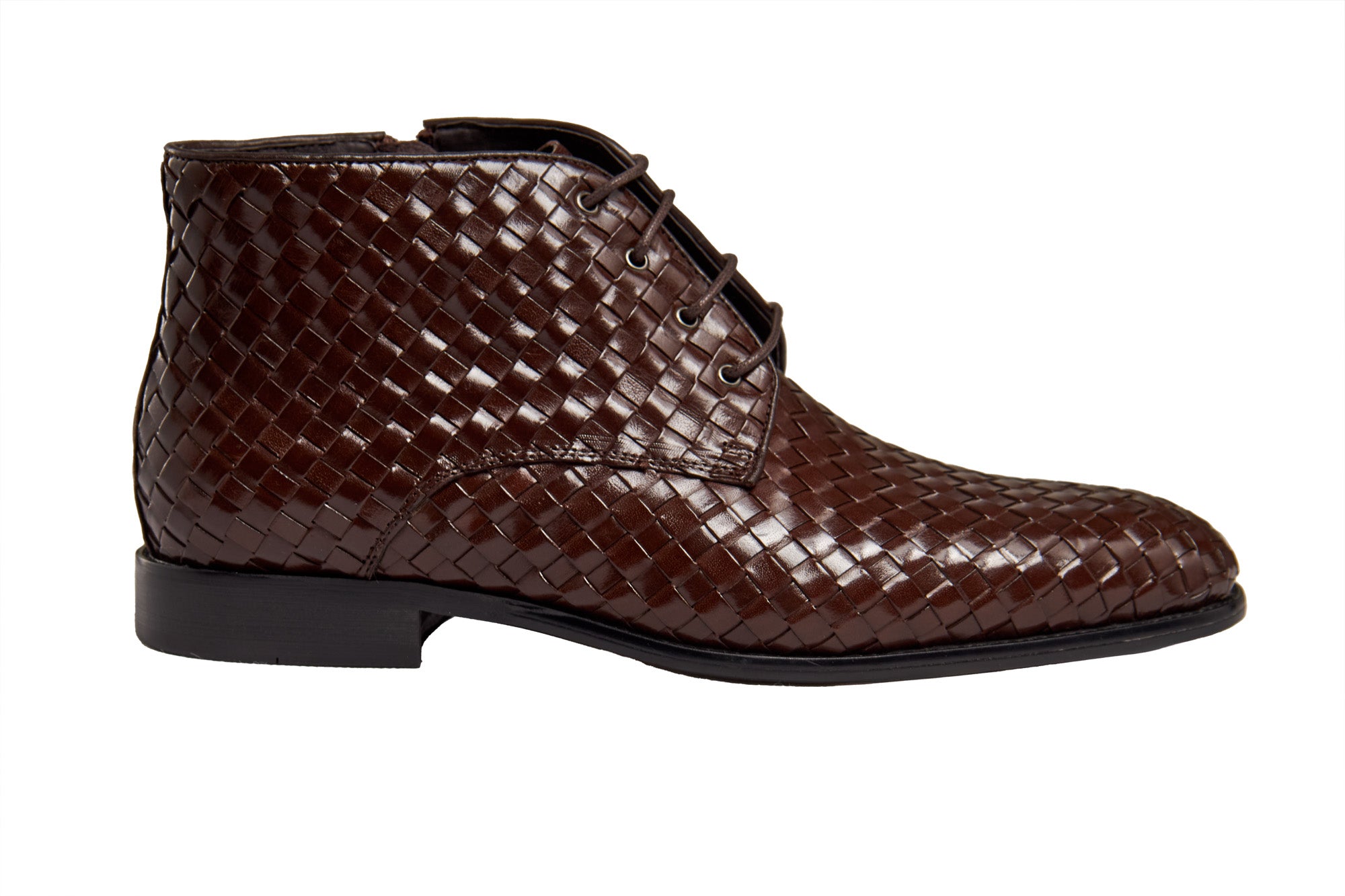 BROWN WOVEN LEATHER CHUKKA BOOTS XPOSED London