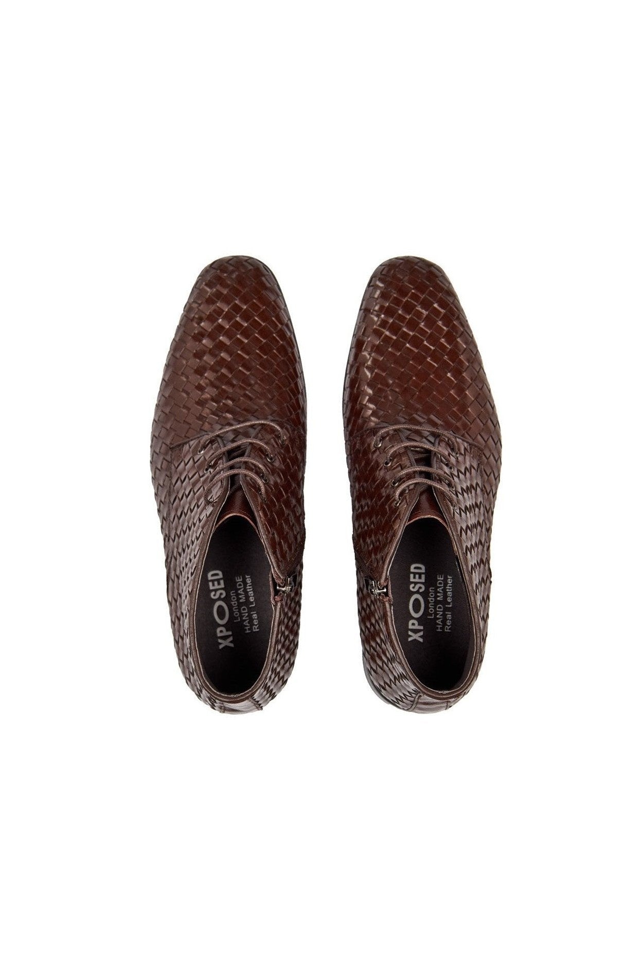 BROWN WOVEN LEATHER CHUKKA BOOTS