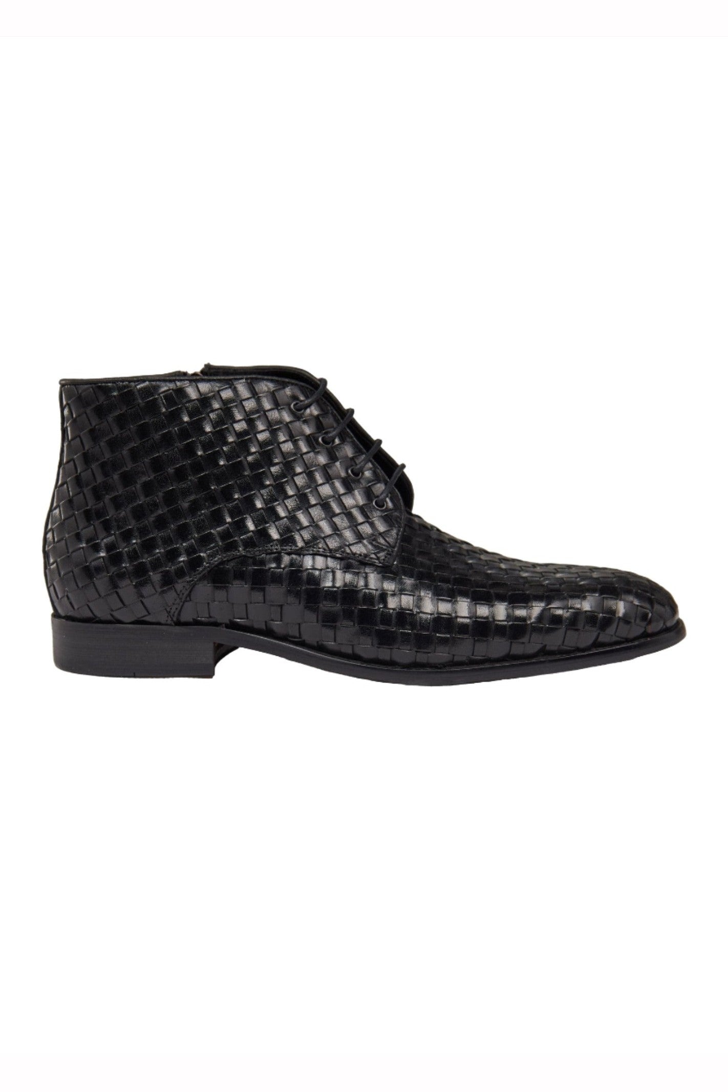 BLACK WOVEN LEATHER CHUKKA BOOTS