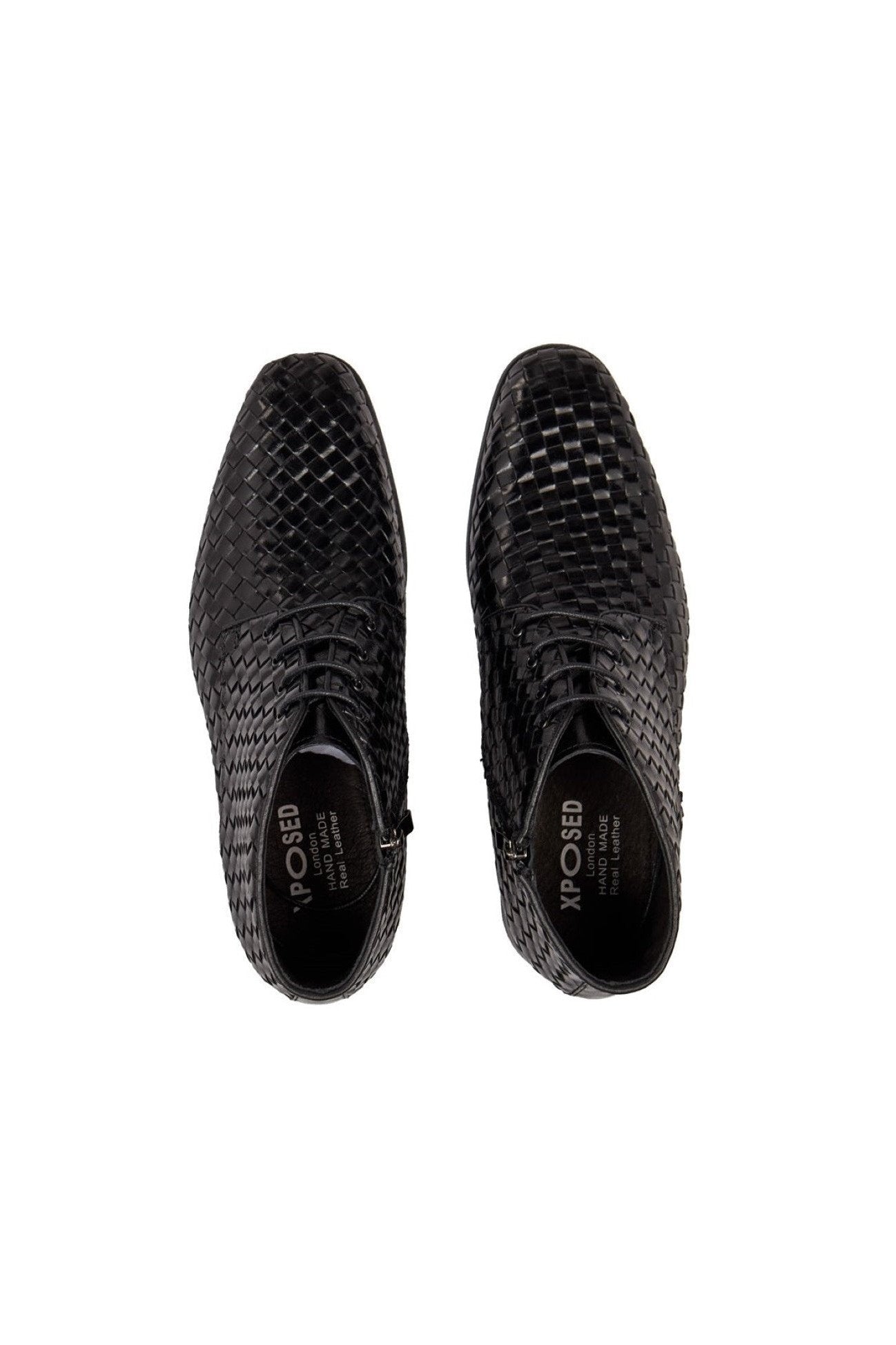 BLACK WOVEN LEATHER CHUKKA BOOTS
