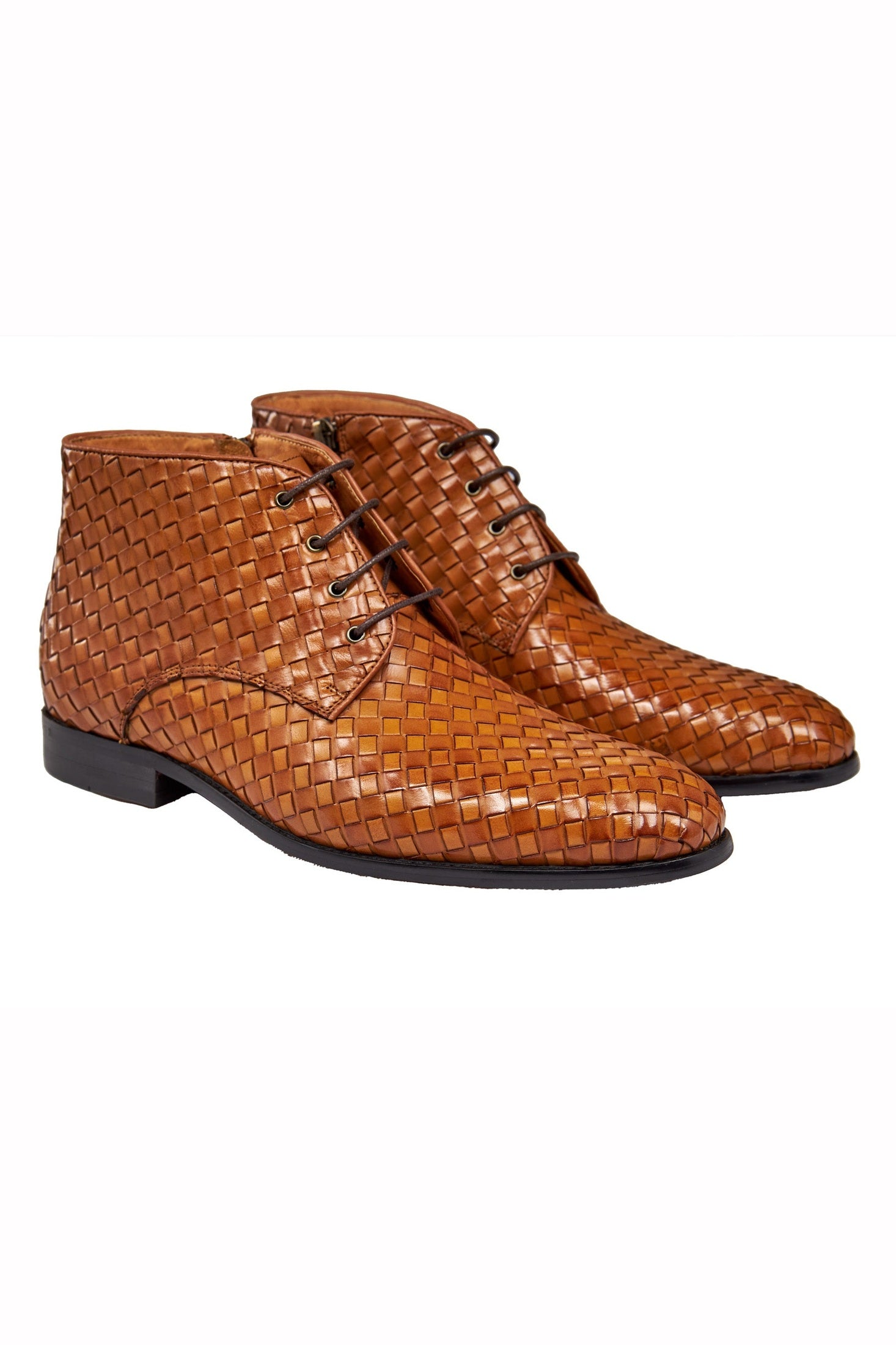 TAN WOVEN LEATHER CHUKKA BOOTS