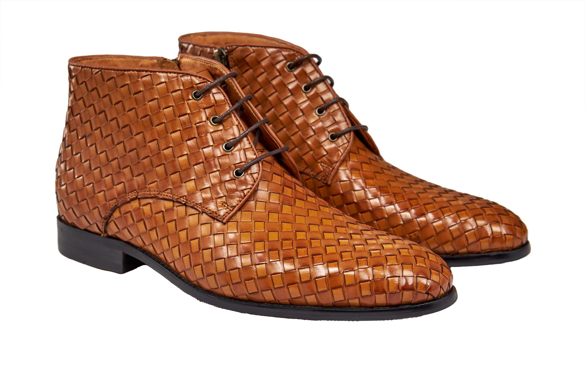 TAN WOVEN LEATHER CHUKKA BOOTS