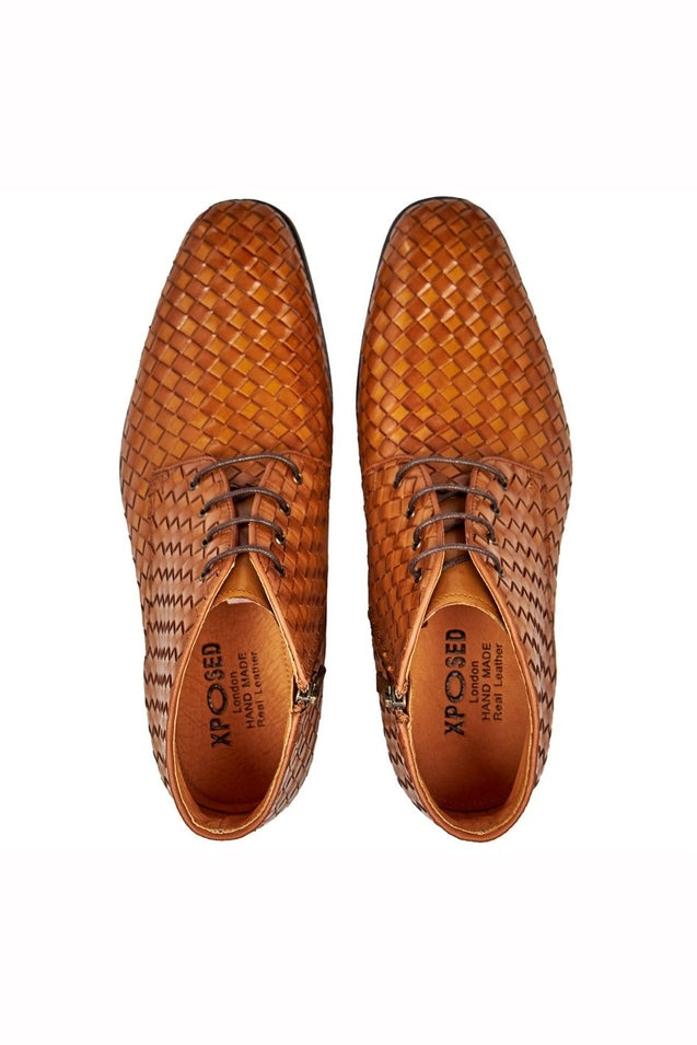 TAN WOVEN LEATHER CHUKKA BOOTS