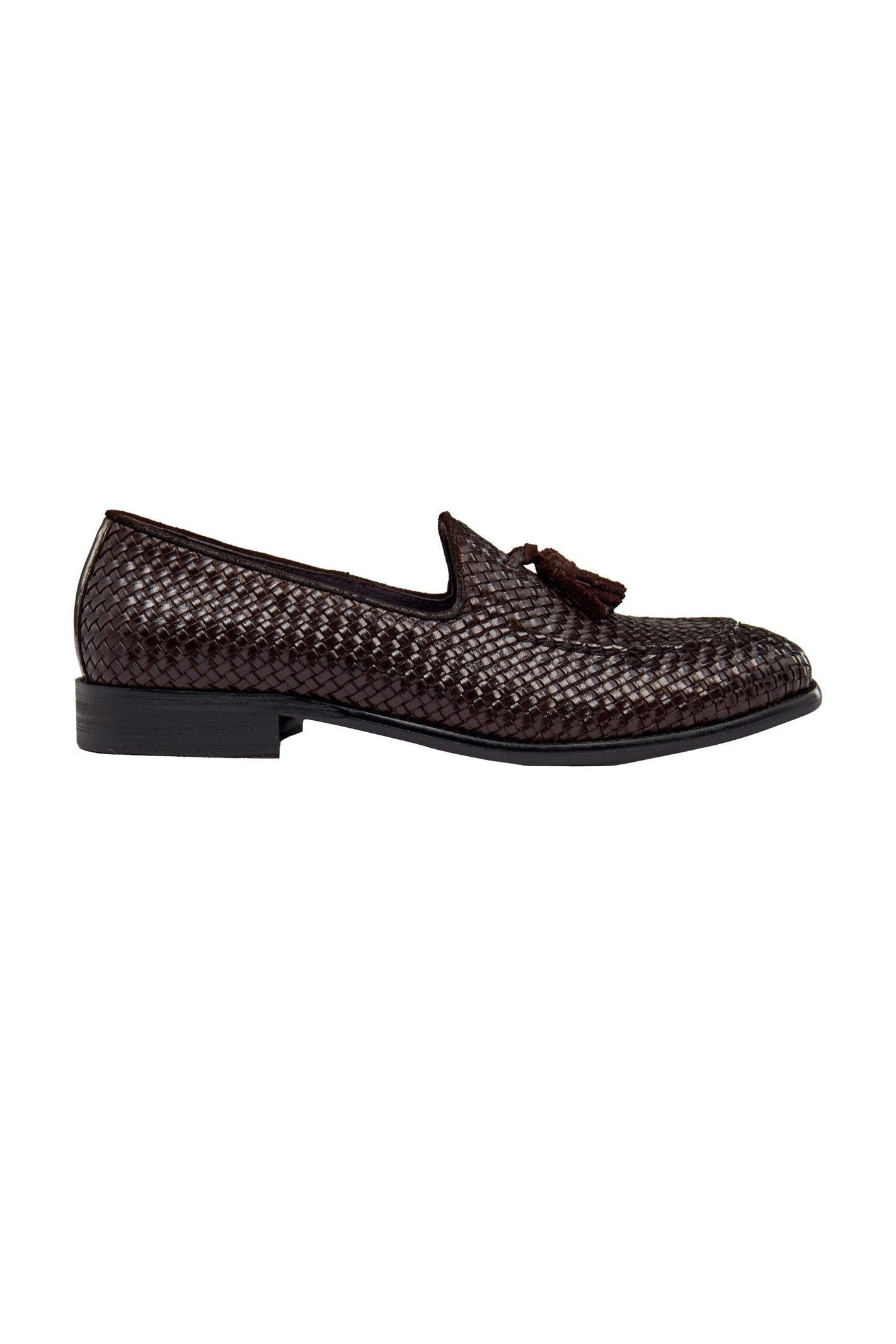 BROWN WOVEN LEATHER TASSEL LOAFER