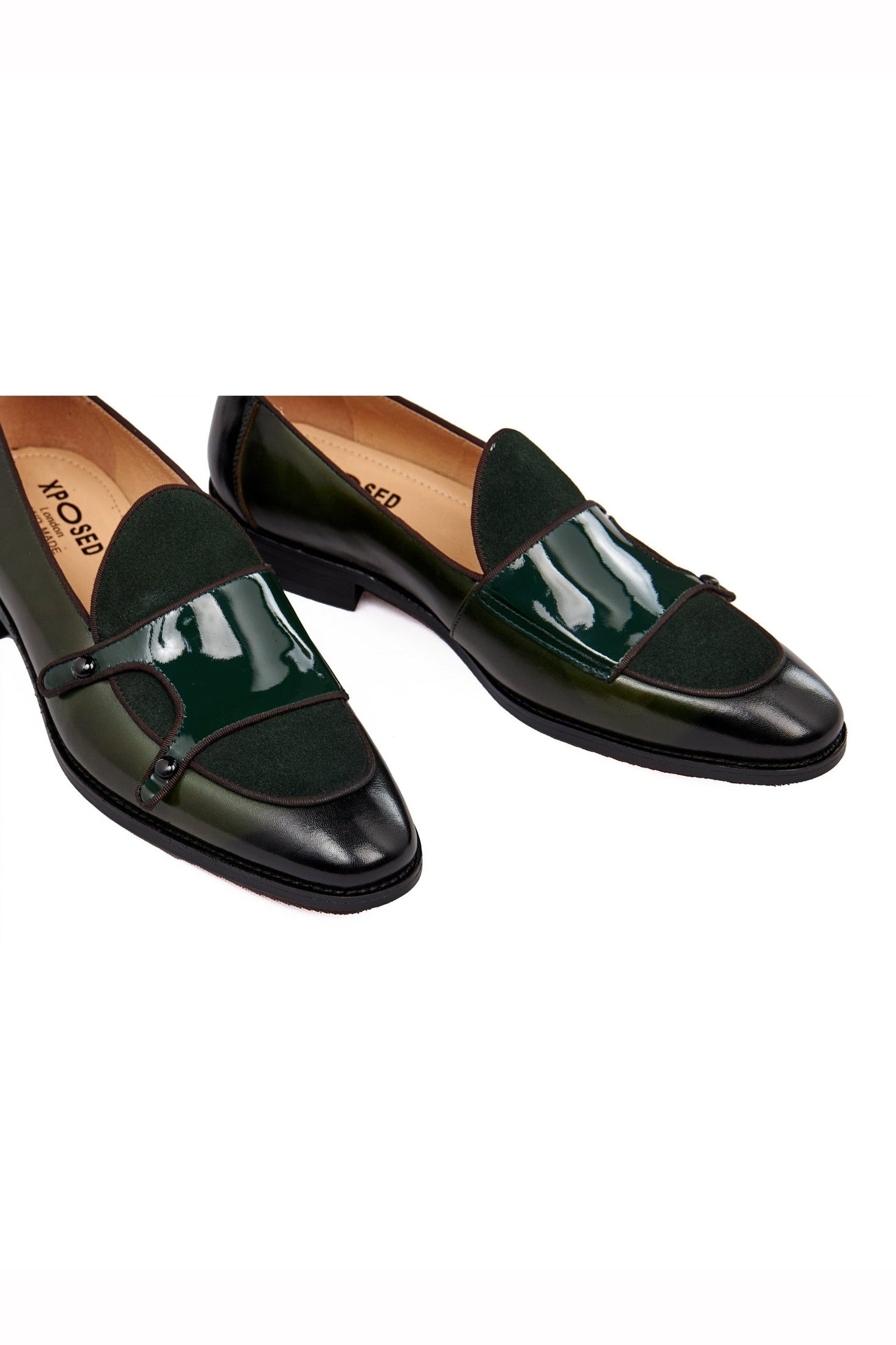 GREEN PATENT LEATHER & SUEDE MONK SHOES