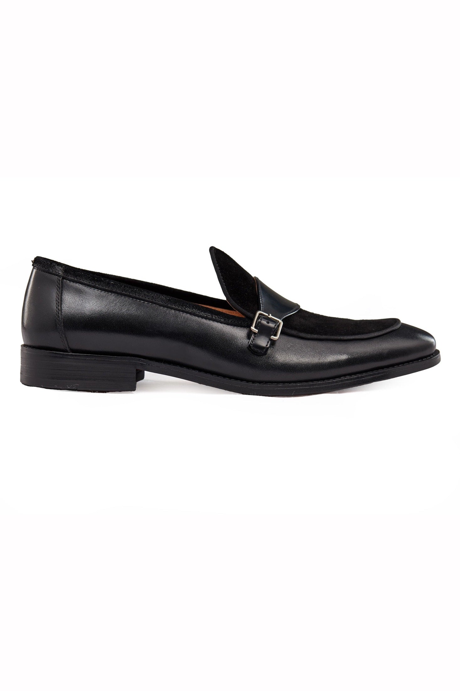 BLACK LEATHER & SUEDE MONK SHOES XPOSED London