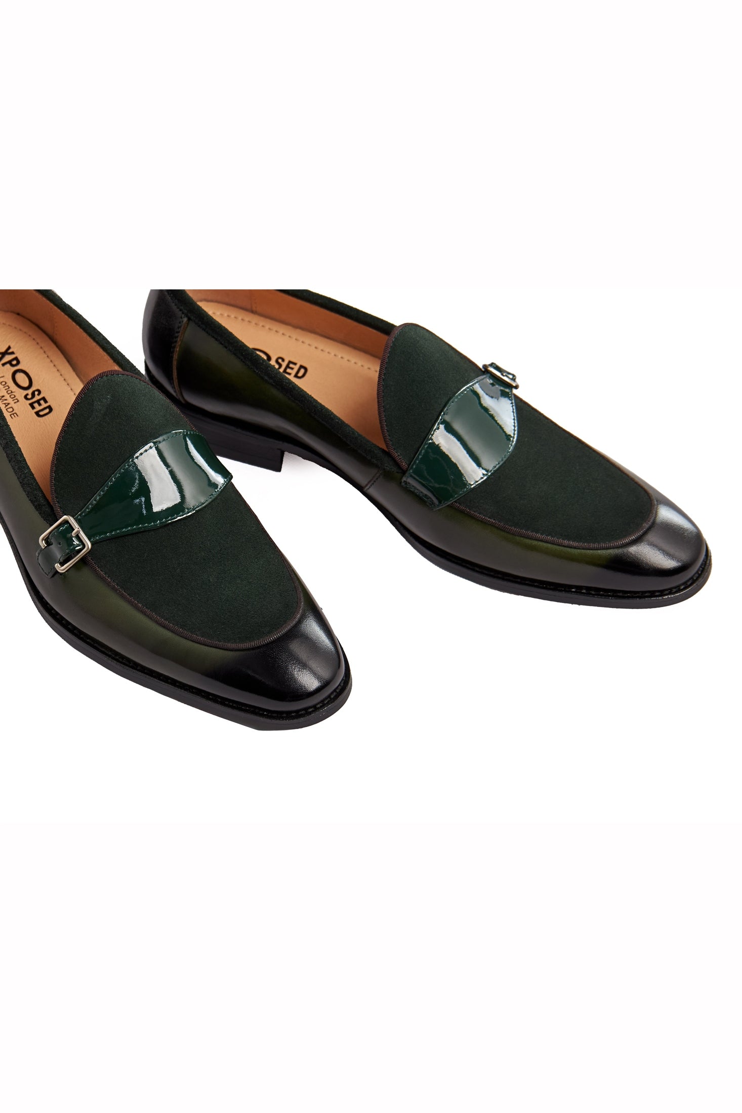 GREEN LEATHER & SUEDE MONK SHOES