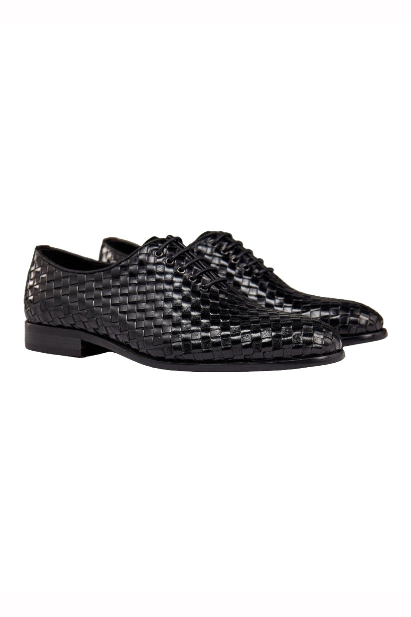 BLACK WOVEN LEATHER SHOES
