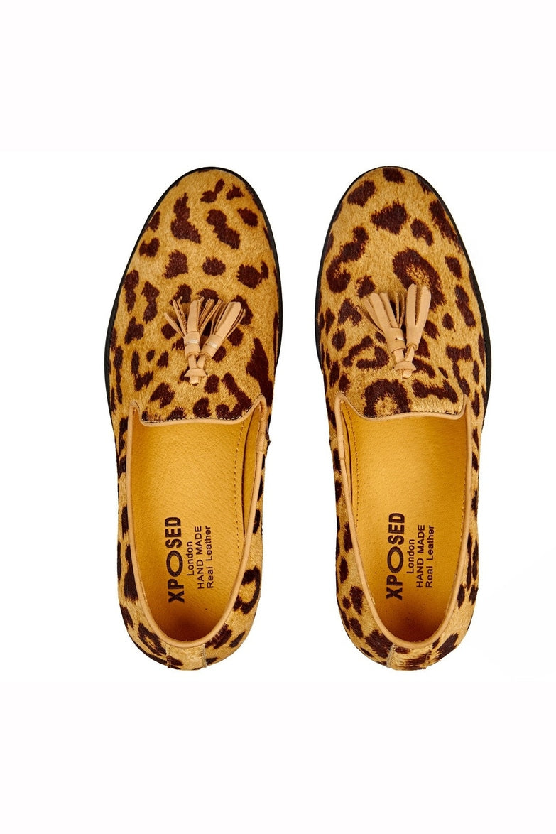 LEOPARD PRINT LEATHER TASSEL LOAFERS