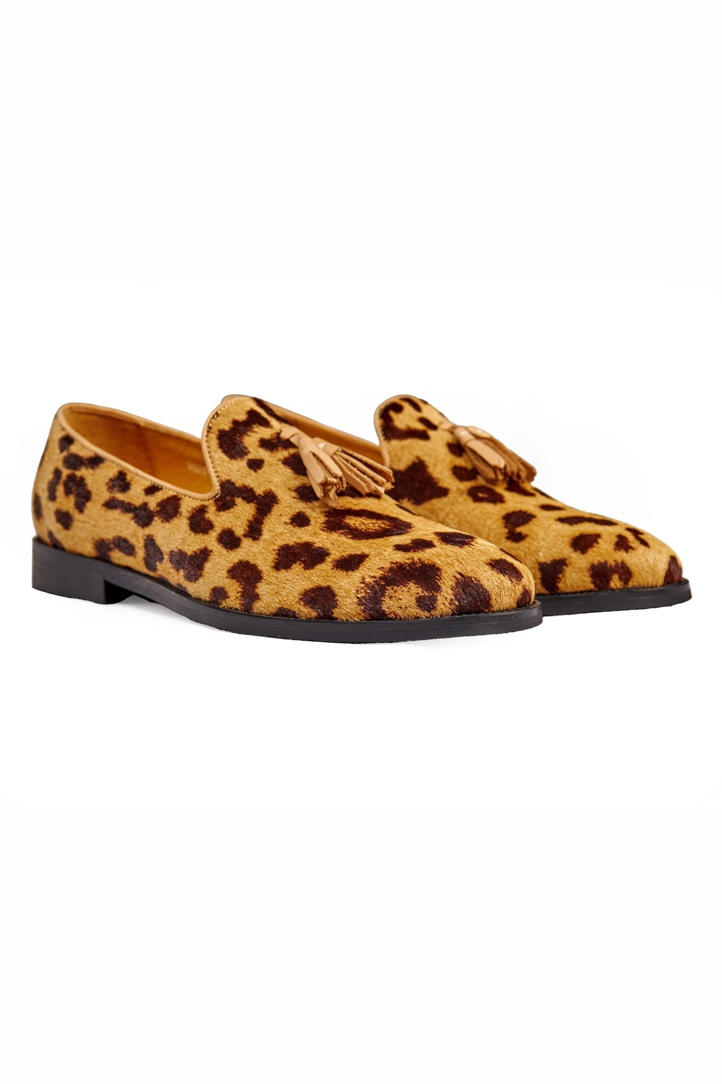 LEOPARD PRINT LEATHER TASSEL LOAFERS
