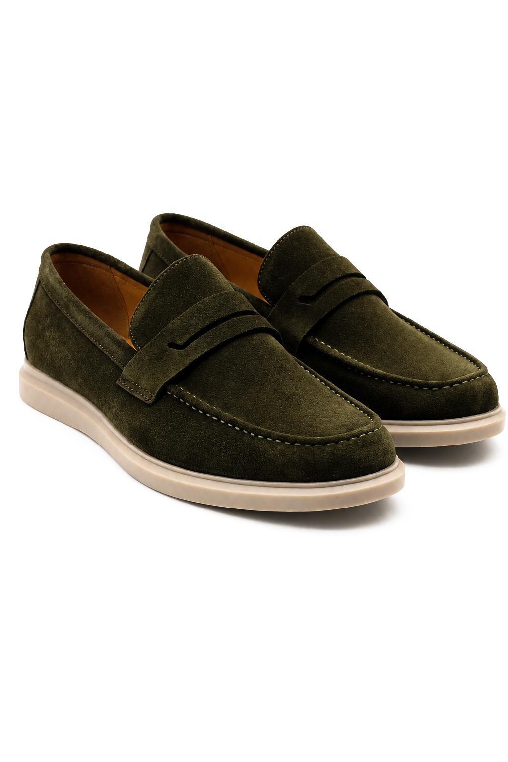 Men’s Milo Green Suede Leather Penny Loafers Sartorial Shoes