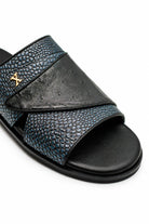 Men's Black & Grey Handmade Real Leather Open Front Slide Sandals Sartorial Shoes