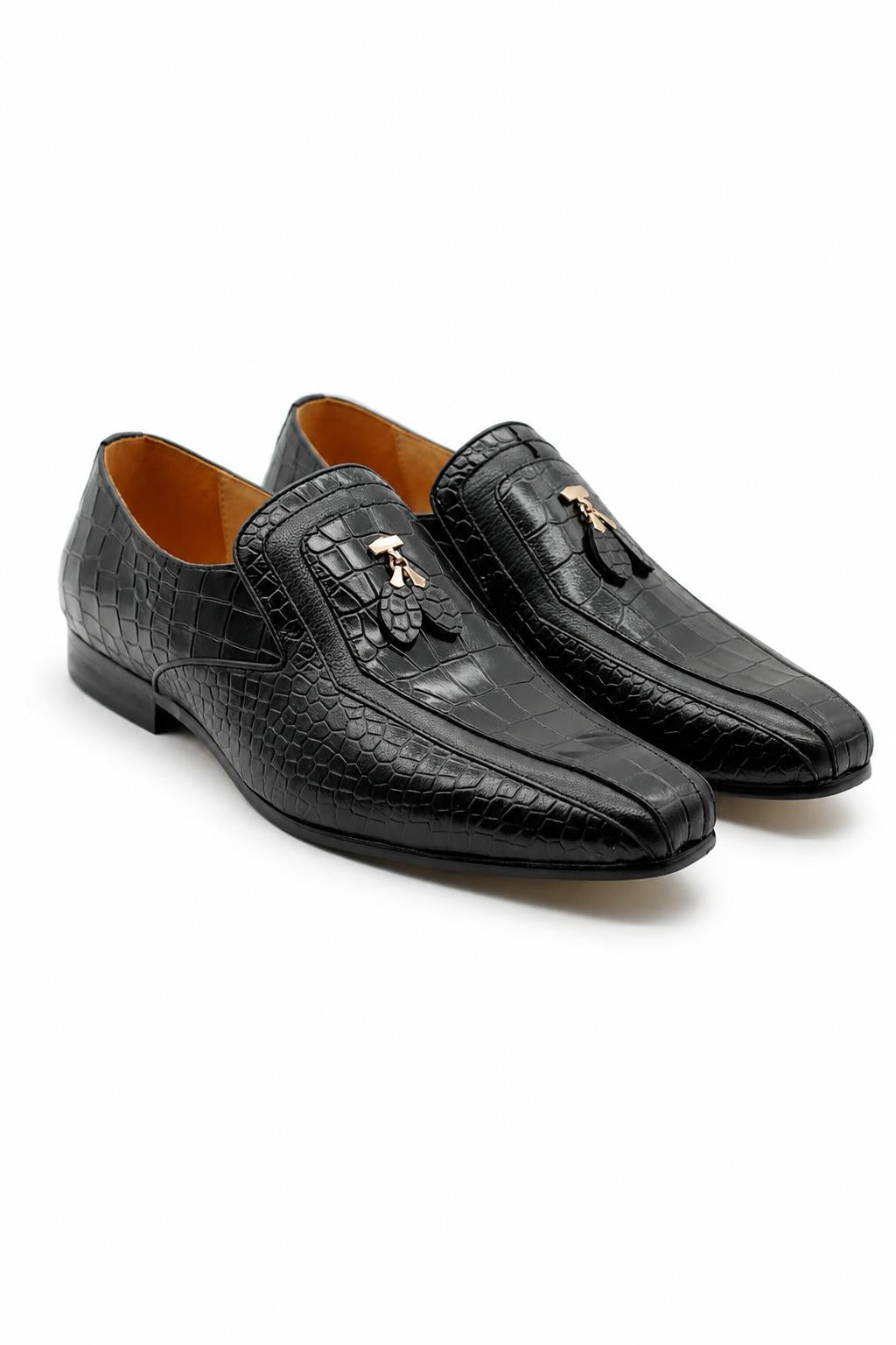 Men’s Black Shiny Polished Print Leather Occasion Shoes Sartorial Shoes