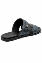 Men's Black & Grey Handmade Real Leather Open Front Slide Sandals Sartorial Shoes