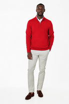 Men's Red 100% Cotton Fine Knit Quarter Zip Funnel Neck Jumper CAVANI