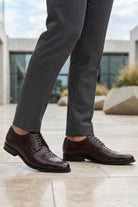 Men's Brown Printed Faux Leather Derby Dress Shoes Sartorial Shoes