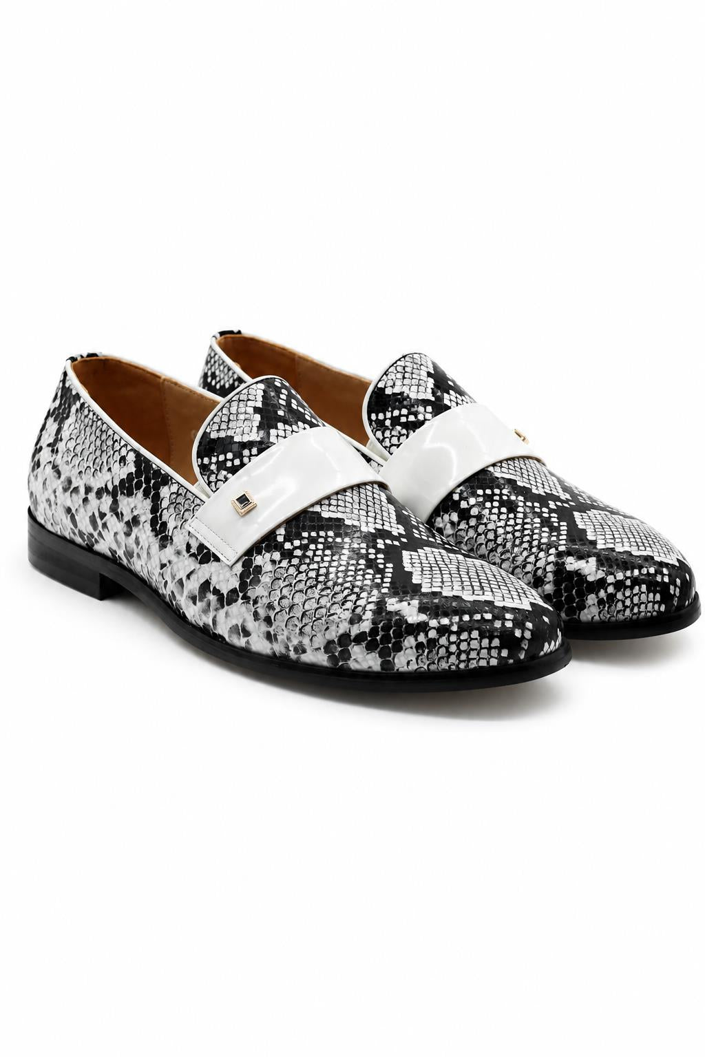 Men’s Black & White Shiny Patent Print Occasion Shoes Sartorial Shoes