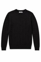Men's Black 100% Cotton Fine Cable Knit Crew Neck Jumper CAVANI