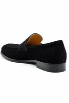 BRIO Men’s Black Woven Suede Leather Penny Loafers Sartorial Shoes