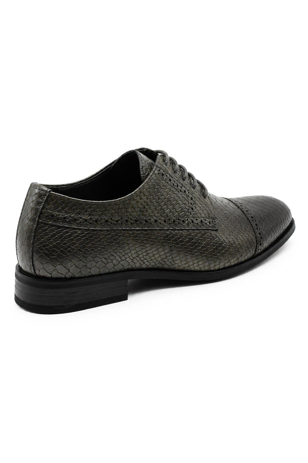 Men's Grey Embossed Faux Leather Lace up Derby Shoes Sartorial Shoes