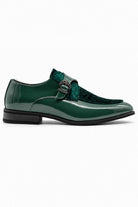 Men's Green Floral Velvet Monk Strap Dress Shoes