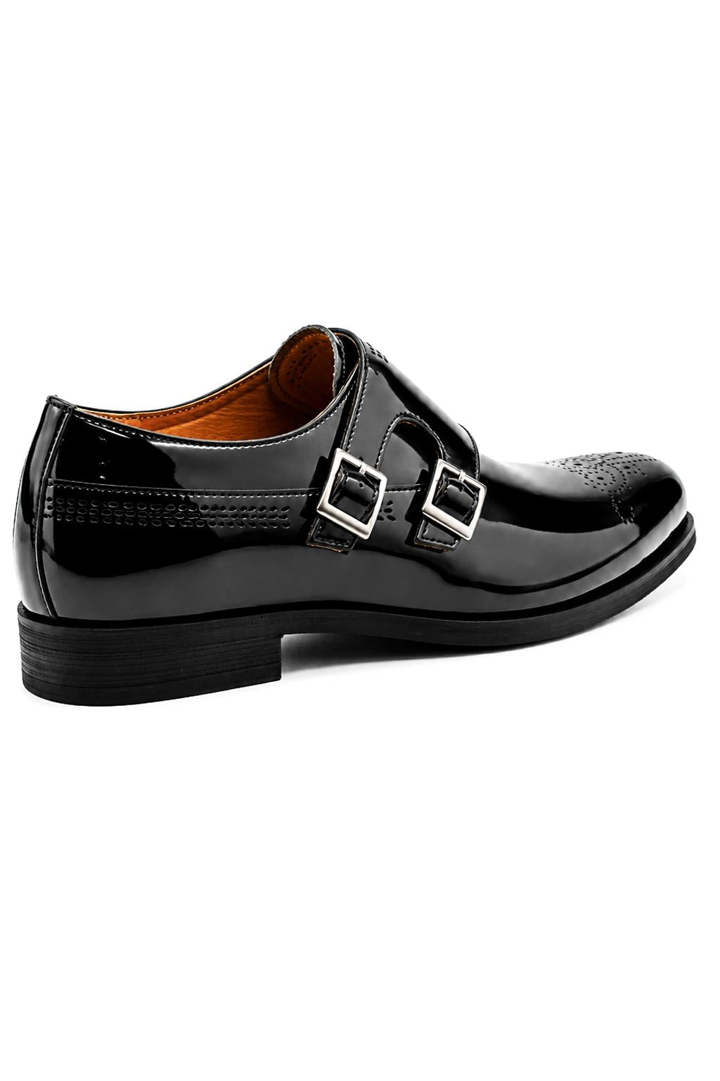 ROAN Men’s Black Hi-Shine Patent Leather Monk Dress Shoes Sartorial Shoes