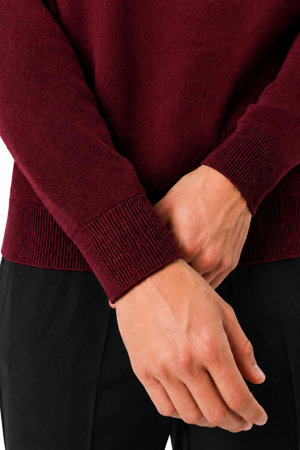Men's Maroon 100% Cotton Fine Knit Button Neck Polo Jumper CAVANI