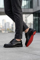 MARLOW Men’s Black Croc-Embossed Leather Moc-Toe Derby Shoes Sartorial Shoes
