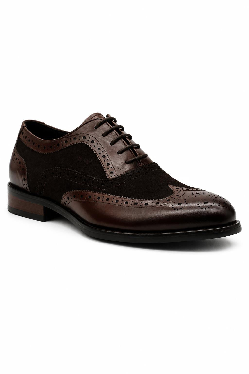 Lawson Men's Handmade Leather & Suede Wingtip Brogue Shoes – Brown Sartorial Shoes