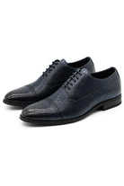 Men's Navy Embossed Faux Leather Lace up Derby Shoes Sartorial Shoes