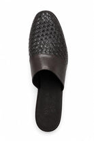 FINO Men’s Coffee Brown Woven Leather Mule Slippers Sartorial Shoes
