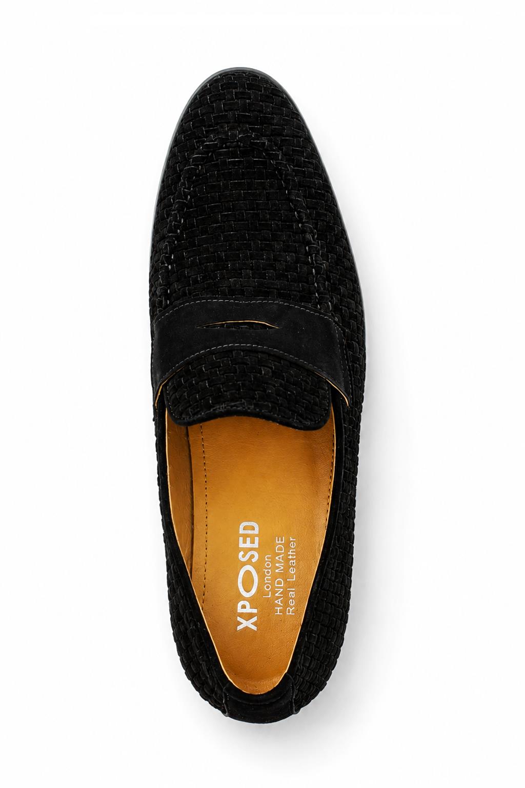 BRIO Men’s Black Woven Suede Leather Penny Loafers Sartorial Shoes