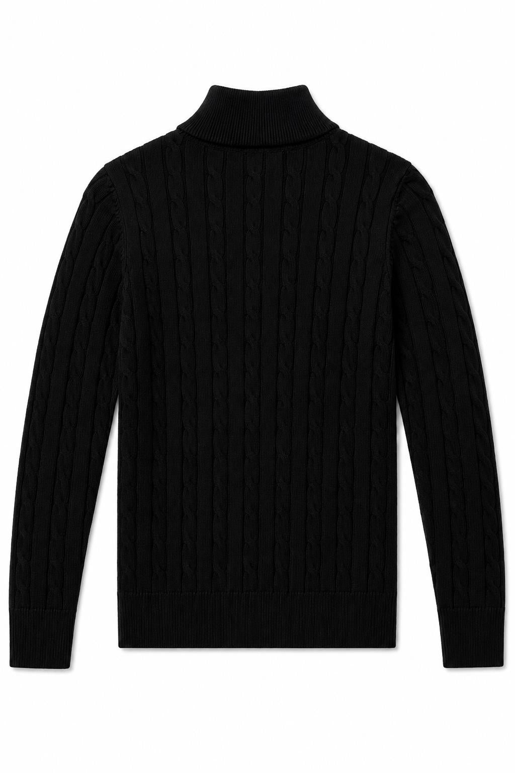 Men's Black 100% Cotton Fine Cable Knit Quarter Zip Neck Jumper CAVANI