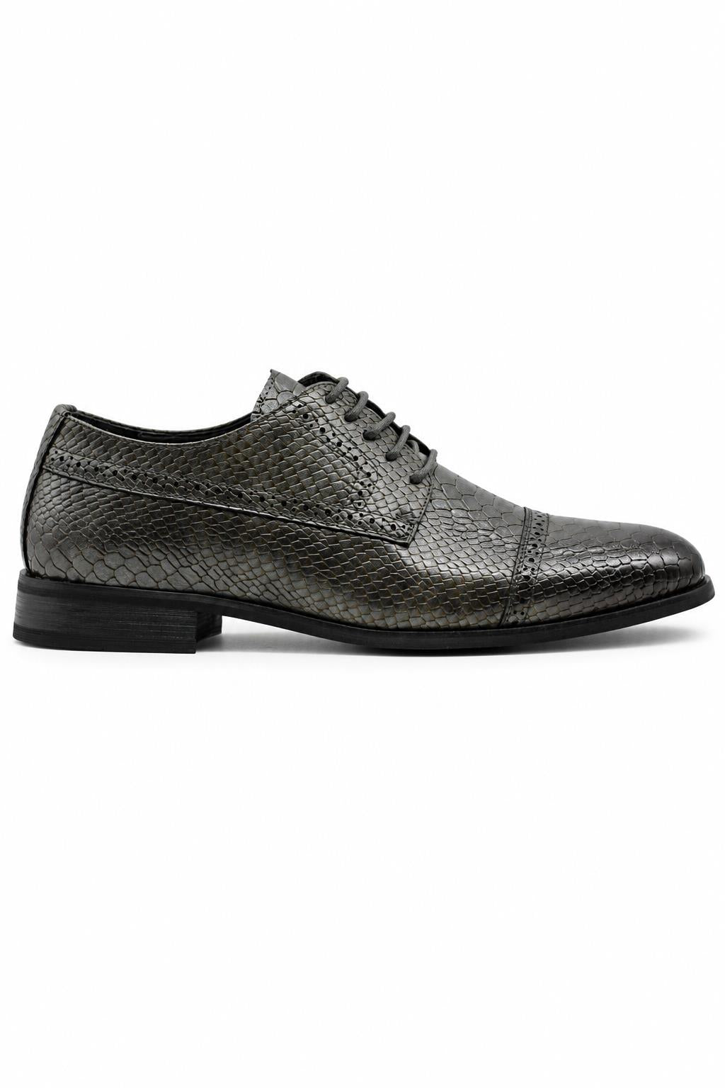 Men's Grey Embossed Faux Leather Lace up Derby Shoes Sartorial Shoes