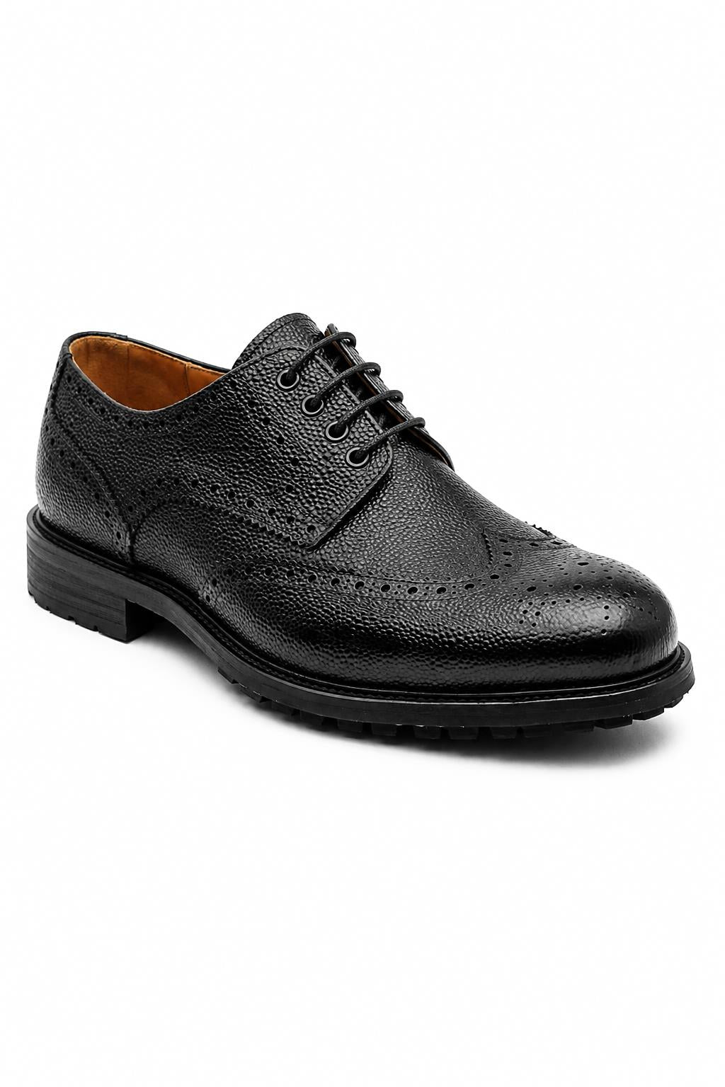 HART Men’s Black Grain Leather Wingtip Brogue Derby Shoes Sartorial Shoes