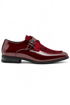 Men's Maroon Floral Velvet Monk Strap Dress Shoes Sartorial Shoes
