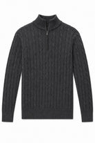 Men's Charcoal Grey 100% Cotton Fine Cable Knit Quarter Zip Neck Jumper CAVANI